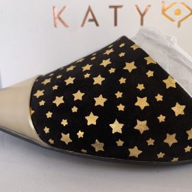 Katy Perry Pointed Toe Metallic Star Mules Gold Black